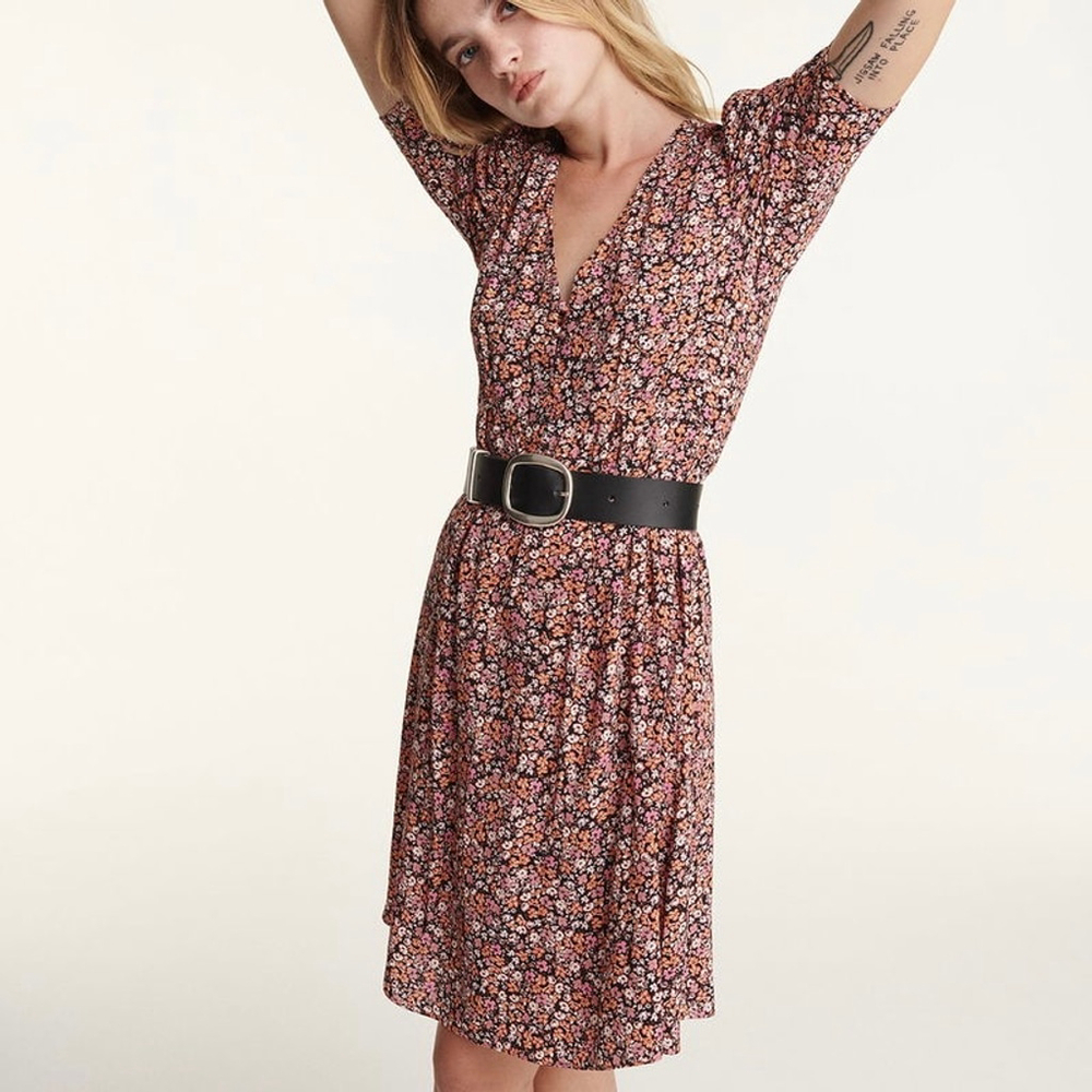 THE KOOPLES Puff Sleeve Cottagecore Floral Print Mini Dress Pink Size 1 (US 4)